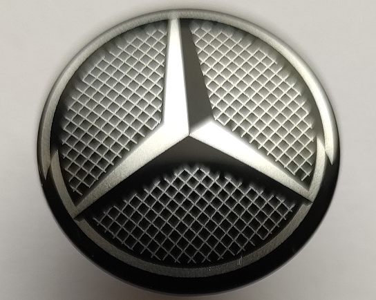 Minifigure, Shield Circular Convex Face with Silver Grille and Mercedes-Benz Logo Pattern