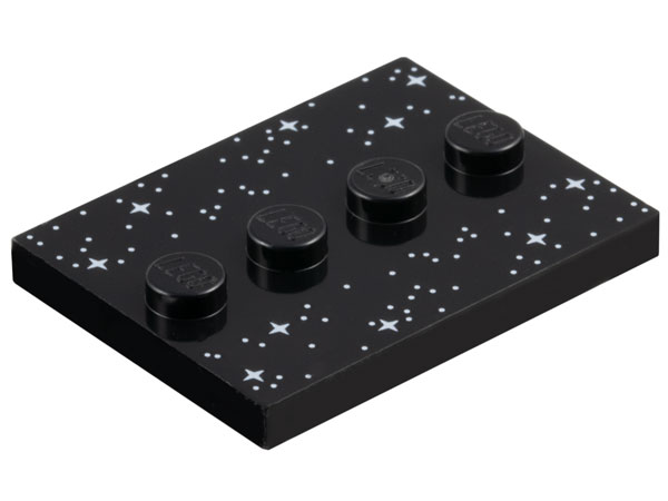 Tile, Modified 3 x 4 with 4 Studs in Center with White Dots and Sparkles / Stars Pattern