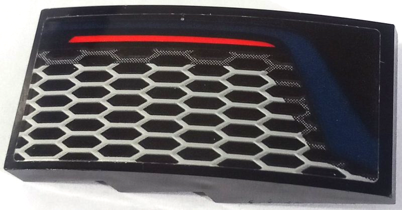 Slope, Curved 4 x 2 with Red Rear Light Line, Honeycomb Grille and Dark Blue Stripe Pattern Model Right Side (Sticker) - Set 42154