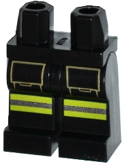 LEGO part Hips and Legs with Lime and Silver Reflective Stripes on Front and Dark Tan Pockets Pattern 970c00pb0160