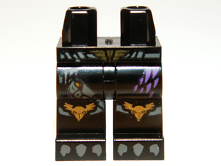 LEGO part Hips and Legs with Gold Belt Buckle and Raven Knee Pads, Dark Purple Feathers and Dark Bluish Gray Talons Pattern 970c00pb0230