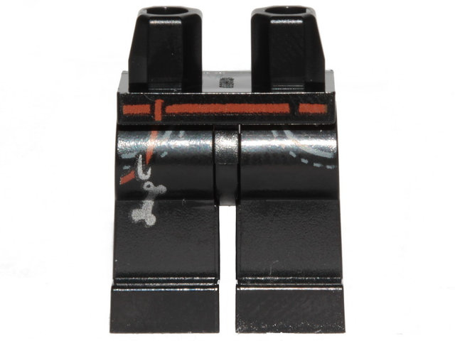 LEGO part Hips and Legs with Reddish Brown Belt, Pockets and Silver Dog Bone Key Chain Pattern 970c00pb0990