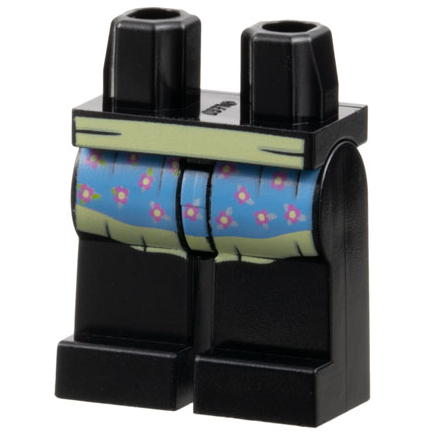LEGO part Hips and Legs with Bright Light Yellow and Medium Blue Apron with Dark Pink Flowers Pattern 970c00pb1035