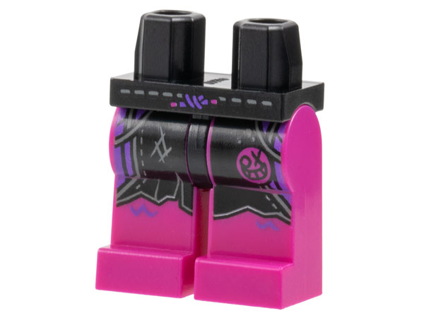 LEGO part Hips and Magenta Legs with Black Loincloth, Smily Face, Dark Purple Trim Pattern 970c71pb002