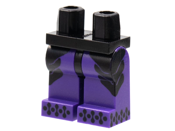 LEGO part Hips and Dark Purple Legs with Black Side Panels, Connected Dots on Toes Pattern 970c89pb05