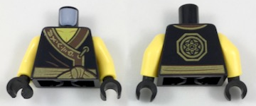 LEGO part Torso Ninjago Robe with Ninjago Logogram 'EARTH', Brown Fabric Creases, Gold Sash and Medallion Pattern / Yellow Arms / Black Hands 973pb2805bc01