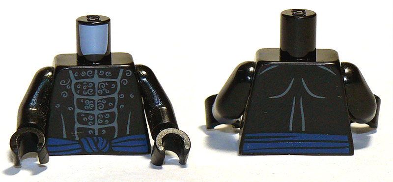 Torso Bare Chest with Muscles Outline, White Chest Hair and Blue Sash Pattern / Black Arms / Black Hands