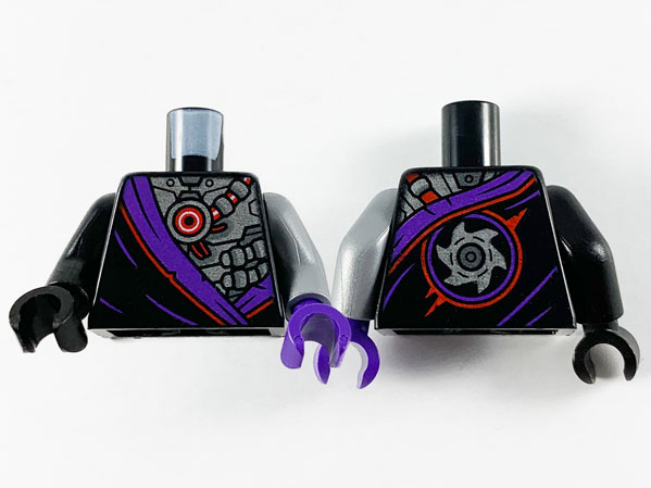 LEGO part Torso Robe with Dark Purple Hem and Silver Robot Armor Pattern / Flat Silver Arm Left / Black Arm Right / Dark Purple Hand Left / Black Hand Right 973pb3788c01