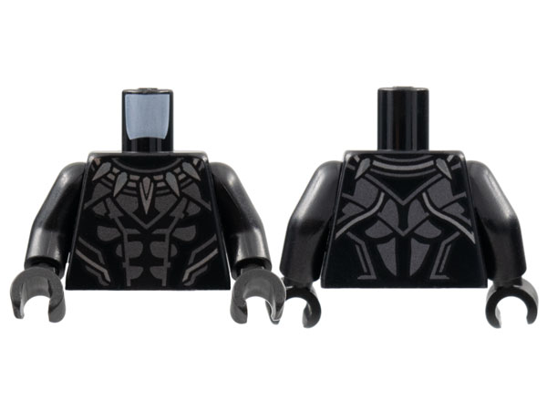 Torso Super Hero Costume with Dark Silver Armor Panels, Silver Animal Tooth / Claw Necklace and Trim Pattern / Black Arms / Black Hands