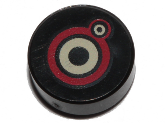 Tile, Round 1 x 1 with Black, Red and Tan Circles Pattern (Monster Eyes)
