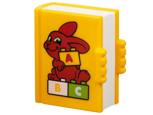 Duplo Gereedschap Boek met Vormgegeven Witte Pagina's en Afgedrukt Rood Konijn met Helder Lichtwit Oranje, Limoen en Wit 'A, B, C' Alfabet Stenen Patroon