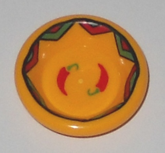 Minifigure, Utensil Dish 3 x 3 with Red Hot Chili Peppers and Black, Bright Green and Red Border Pattern
