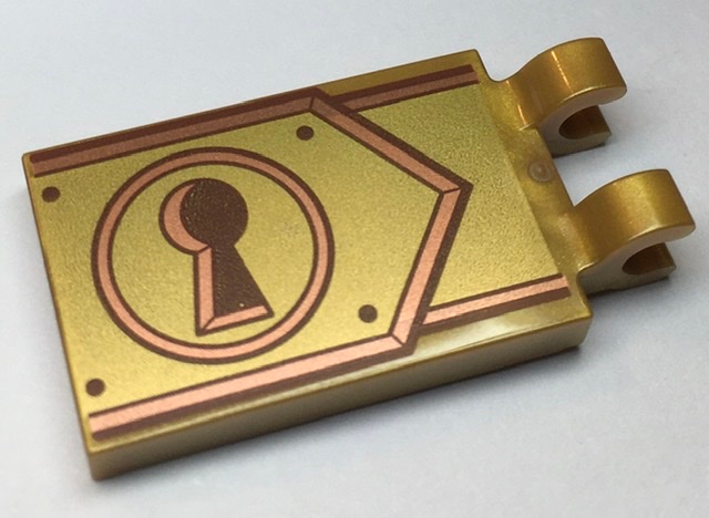 Platte, Modifiziert 2 x 3 mit 2 Clips mit Rötlichbraun Schlüsselloch auf Kupfer und Gold Verschluss Muster