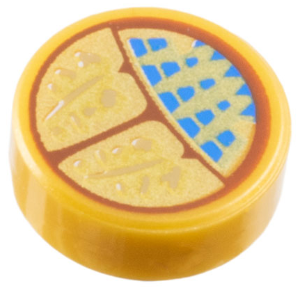 Tile, Round 1 x 1 with Gold Scarab of Ammit with Blue Spots Pattern