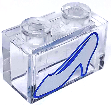 Brick 1 x 2 without Bottom Tube with Silver Shoe with Heel, Sparkles and Dots Pattern (Cinderella Glass Slipper)