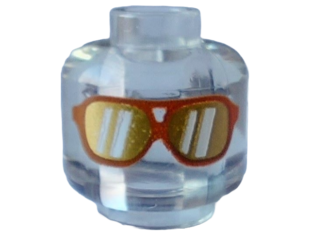 Minifigure, Head Medium Nougat Glasses with Gold Lenses with White Reflections Pattern - Vented Stud