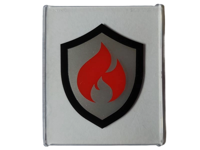 Glass for Window 1 x 6 x 6 Flat Front  with Black and Silver Fire Logo Badge with Red Flames Pattern