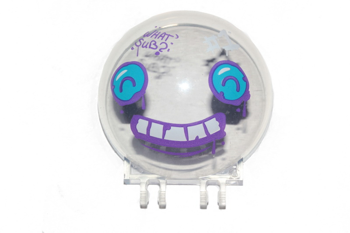 Windscreen 6 x 6 x 3 Canopy Half Sphere with Dual 2 Fingers with Dark Azure Eyes, White Teeth with Dark Purple Outline, 'WHAT SUB?' and "#1" Pattern