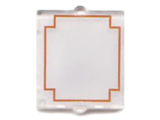 LEGO part Glass for Window 1 x 2 x 2 Flat Front with Red Geometric Frame on Translucent White Background Pattern 60601pb009
