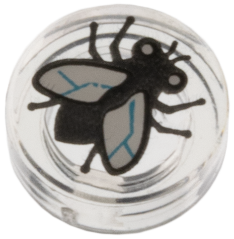 Tile, Round 1 x 1 with Black Fly, White Wings, Medium Azure Veins Pattern