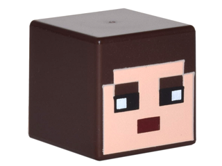 Minifiguur, Hoofd, Gewijzigde Kubus met Gepixeld Licht Nougat Gezicht, Zwarte Ogen, en Donkerrood Mond Patroon (Minecraft Skin)
