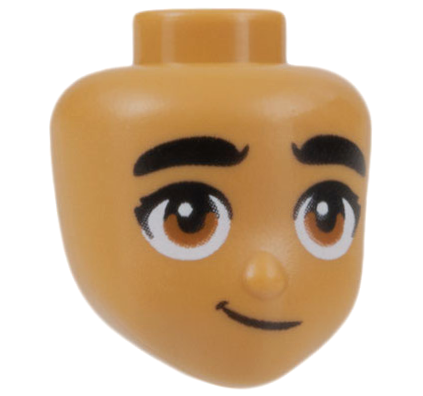 Mini Doll, Head Friends with Thick Black Eyebrows, Dark Orange Eyes, and Smirk Pattern