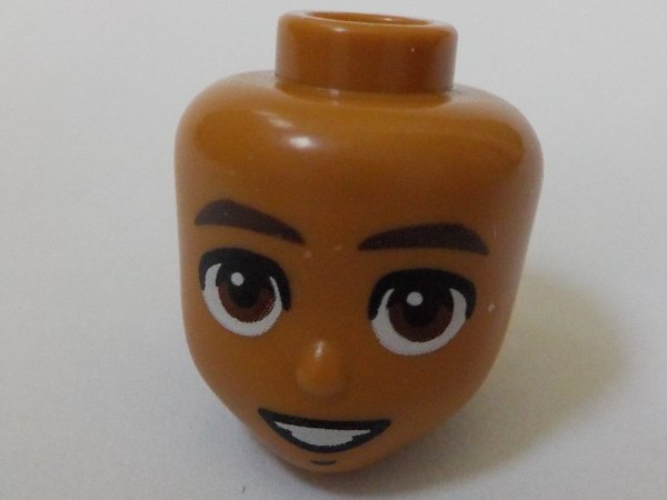 Mini Doll, Head Friends Male with Thick Dark Brown Eyebrows, Reddish Brown Eyes and Open Mouth with White Teeth Pattern