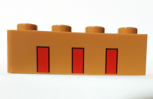 Mattone 1 x 4 con Motivo 3 Strisce Rosse Parziali