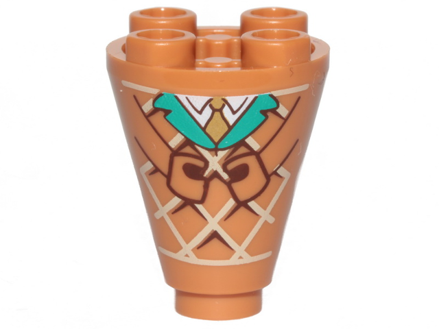 LEGO onderdeel Cone 2 x 2 x 2 Inverted with Waffle, Arms, Turquoise Collar, White Shirt and Gold Tie Pattern 49309pb002
