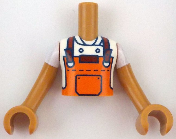 LEGO part Torso Mini Doll Boy Reddish Orange Apron with Black Pocket and Dark Red Straps over White Chef Jacket Pattern, Medium Nougat Arms with Hands with White Short Sleeves FTBpb136c01