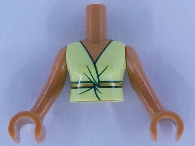 LEGO part Torso Mini Doll Woman Yellowish Green Dress Top with Gold Belt Pattern, Medium Nougat Arms with Hands FTWpb298c01