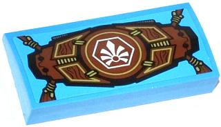 Slope, Curved 2 x 4 x 2/3 with Bottom Tubes with White Chima Logo in Hexagon on Tied Wooden Armor Components Pattern (Sticker) - Set 70008