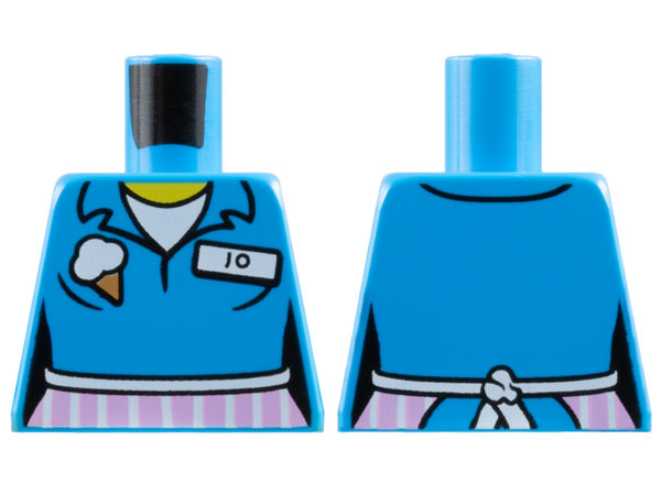 LEGO part Torso Female Shirt with Ice Cream Cone, 'JO' Name Tag and Pink Apron with White Stripes Pattern 973pb1625