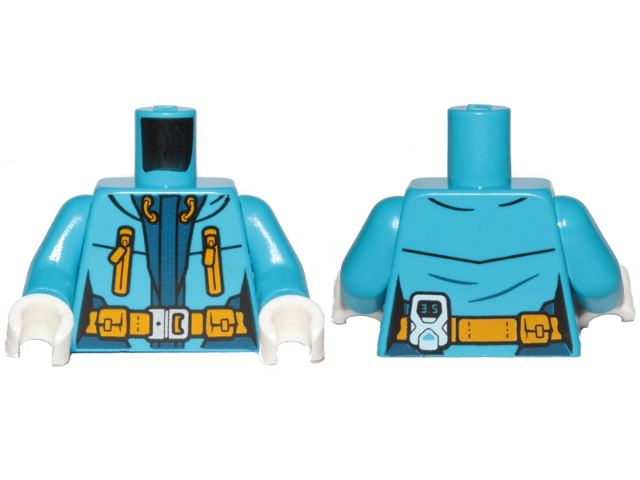 Torso Female Jacket with Bright Light Orange Belt and Zipper Pockets Pattern / Dark Azure Arms / White Hands