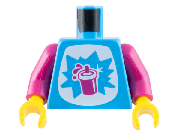LEGO part Torso White Tummy with Starburst Explosion and Magenta Slushy Cup with Lid and Straw Pattern / Magenta Arms / Yellow Hands 973pb4979c01