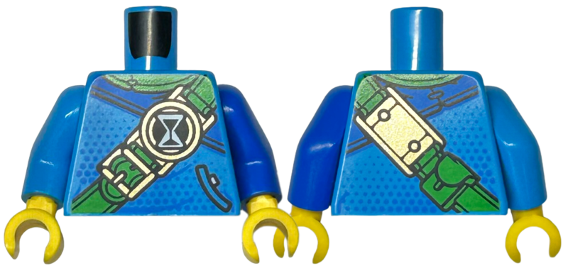 Torso Robe with Blue Shoulder and Dots, Bright Green Neck and Belt with Hourglass and Gold Buckles, Pocket with Black Outline Pattern / Blue Arm Left / Dark Azure Arm Right / Yellow Hands