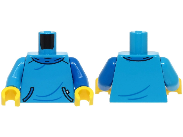 LEGO onderdeel Torso Sweatshirt with Pocket, Blue Collar and Wrinkles Pattern (BAM) / Blue Arm Left / Dark Azure Arm Right / Yellow Hands 973pb5824c01