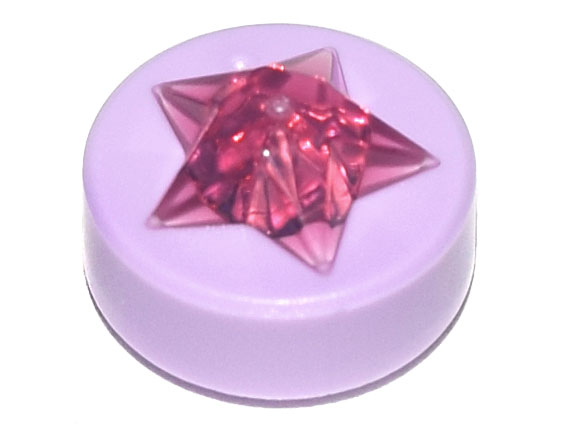 Tile, Round 1 x 1 x 2/3 with Molded Trans-Dark Pink Star Pattern