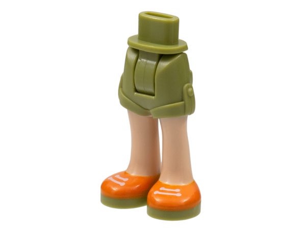 Caderas y Pantalones de Mini Muñeca con Piernas Marrón Claro y Zapatos Naranjas con Cordones Blancos y Patrón de Suelas Verde Oliva - Bisagra Gruesa