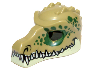 Minifiguur, Kopbedekking Masker Krokodil met Tanden en Donkergroen Vlekkenpatroon