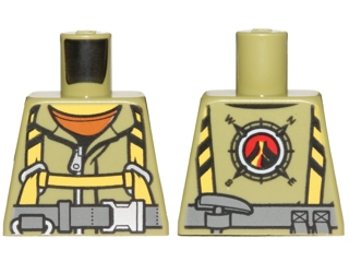 LEGO part Torso Volcano Explorer Jumpsuit with Dark Bluish Gray Belt and Yellow Harness Front, Volcano Logo Back Pattern (973pb2453)