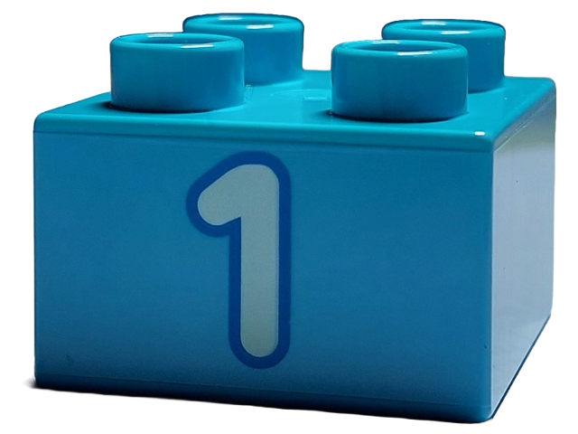 Duplo, Brick 2 x 2 with Number 1 Light Aqua Pattern