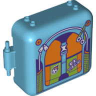 Container, Box 3 x 8 x 6 2/3 Half Front with Backpack with Headphones, Zipper, Flaming Soccer Ball and 'GO TEAM' Pattern