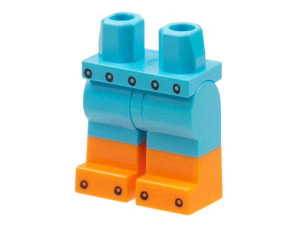 LEGO part Hips and Legs with Orange Boots, Black Rivets on Belt and Toes Pattern 970c00pb1430
