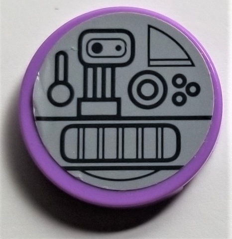 Tegel, Rond 2 x 2 met Onderkant Studs Houder met Zwarte Hendel, Knoppen en Circuitry Patroon (Sticker) - Set 75105