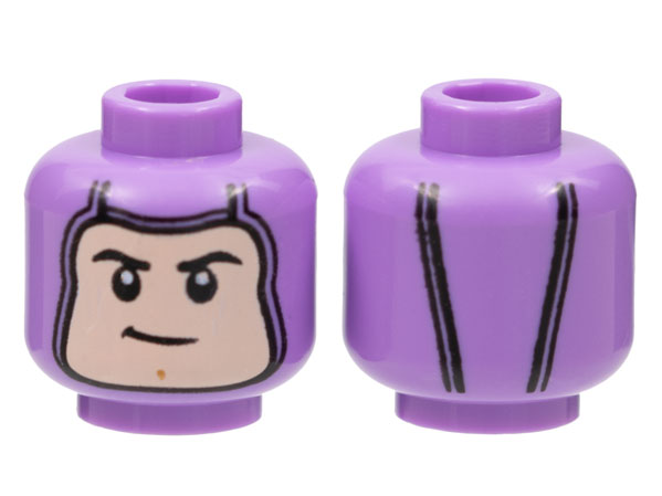 Minifigure, Head Balaclava, Light Nougat Face, Black Eyebrows, Lopsided Grin, Medium Nougat Chin Cleft Pattern - Hollow Stud
