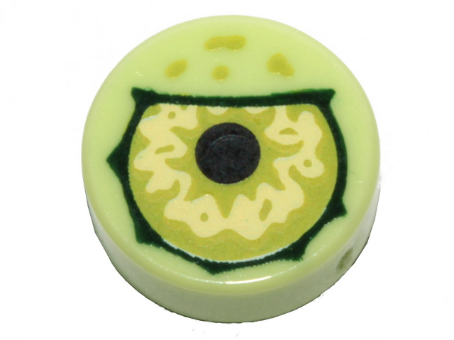 Tile, Round 1 x 1 with Lime Eye with Black Pupil Partially Closed Pattern