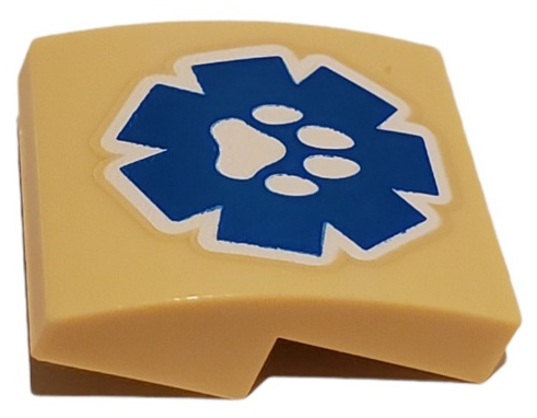 Pente, Courbe 2 x 2 x 2/3 avec Empreinte de Patte Blanche sur Motif Logo Sauvetage Faune Bleu
