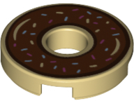 Fliese, Rund 2 x 2 mit Loch mit Donut / Doughnut mit Rötlichbraun Schokoladen Glasur und Streusel Muster