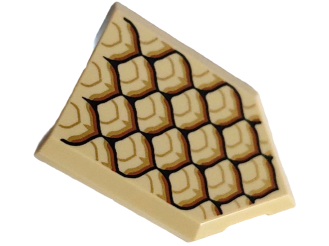 Tile, Modified 2 x 3 Pentagonal with Gold, Black and Dark Orange Dragon Scales Pattern